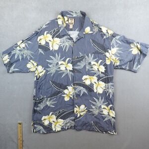 Tommy Bahama Shirt Camp Mens Large 100% Silk Hawaiian Island Print Short Sleeves